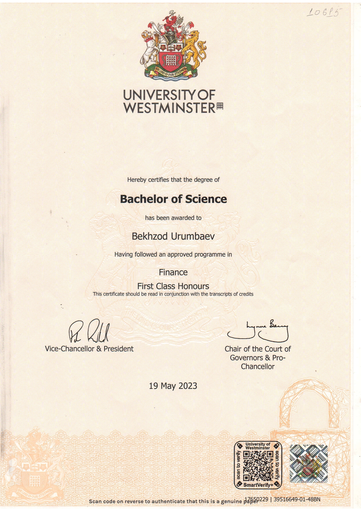 BSc Finance Diploma — University of Westminster